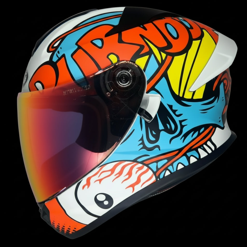 Matte Orange Burnout Design Helmet with Red Iridescent Visor