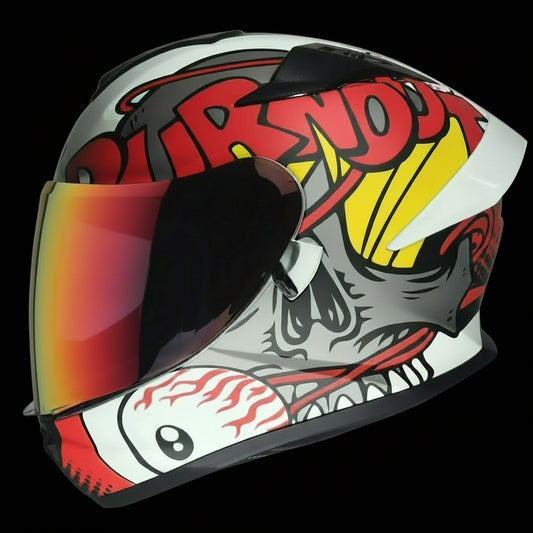 Matte Red Burnout Design Helmet with Red Iridescent Visor