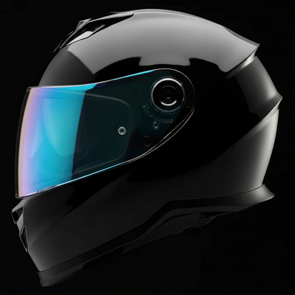 HelmX SA-62 Gloss Black Helmet with Blue Iridescent Visor
