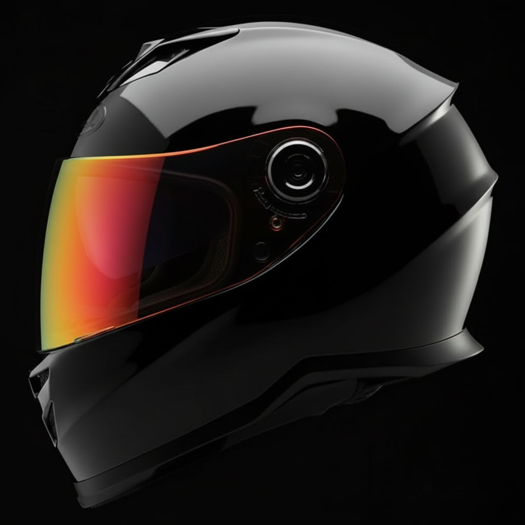 HelmX SA-62 Gloss Black Helmet with Red Iridescent Visor