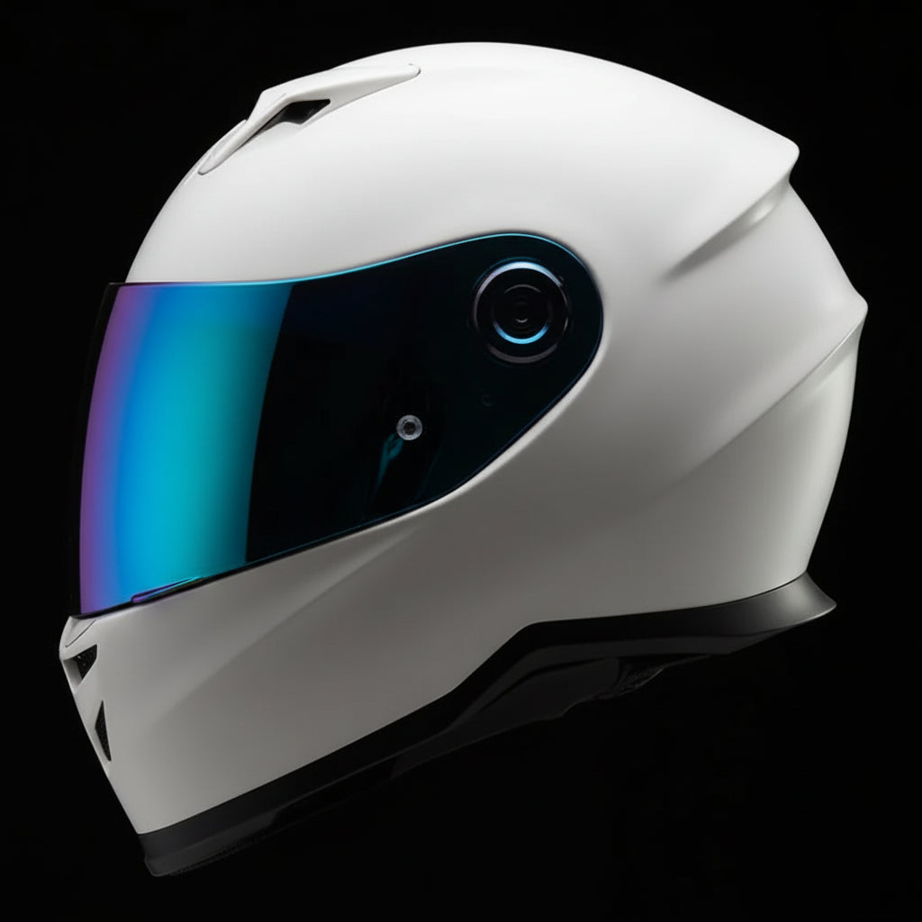 HelmX SA-62 Matte White Helmet with Blue Iridescent Visor