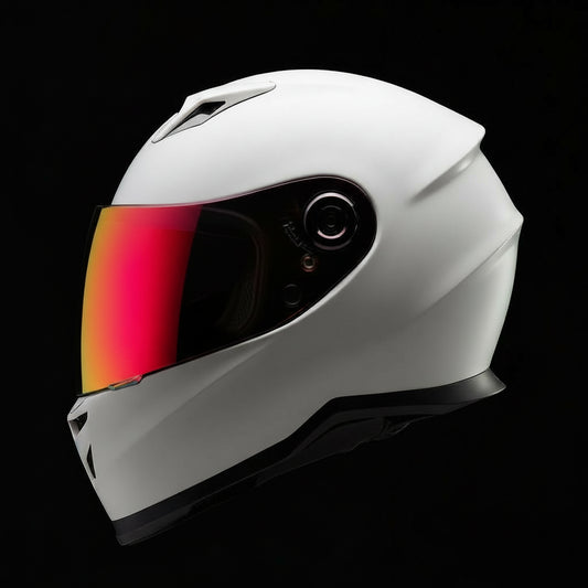 Matte White helmet with Red Iridescent Visor