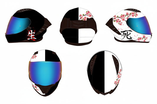 SA-65 ABS Cherry Blossom Split helmet with blue iridescent visor