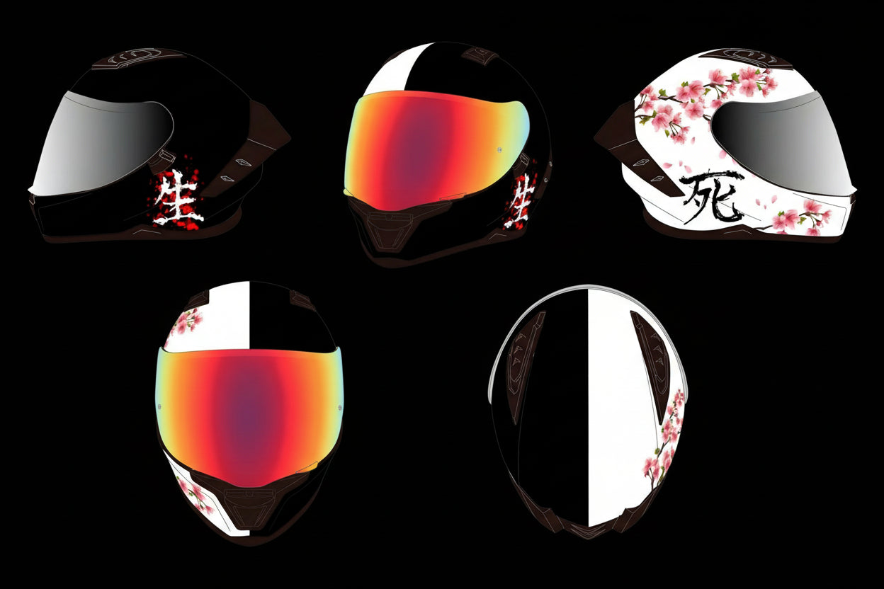 SA-65 ABS Cherry Blossom Split helmet with red iridescent visor
