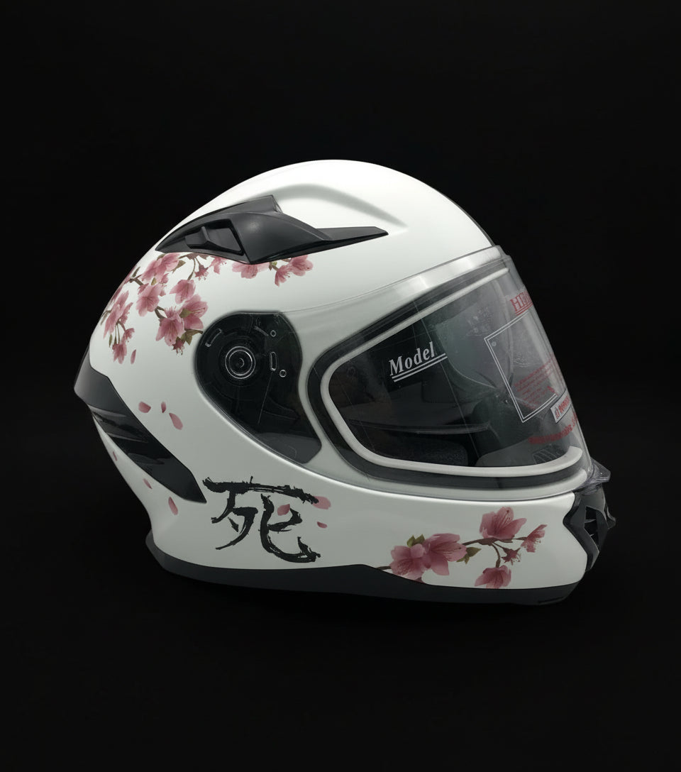 SA-65 ABS Cherry Blossom White helmet with clear visor on black background